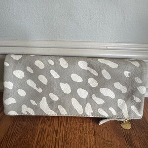 Clare V. Gray and Cream Leather Jaguar Leopard Patterned Clutch